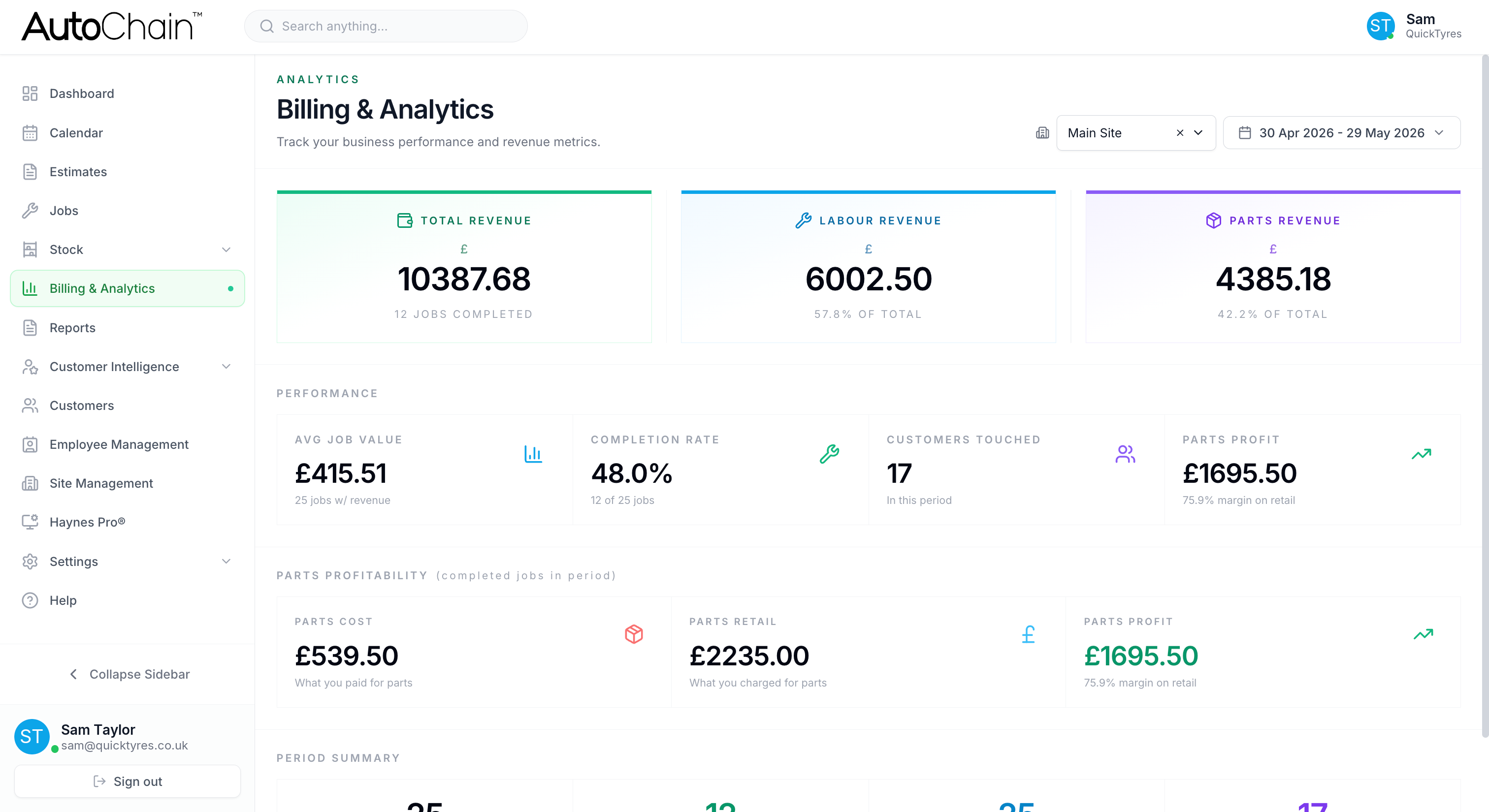 AutoChain billing and analytics view