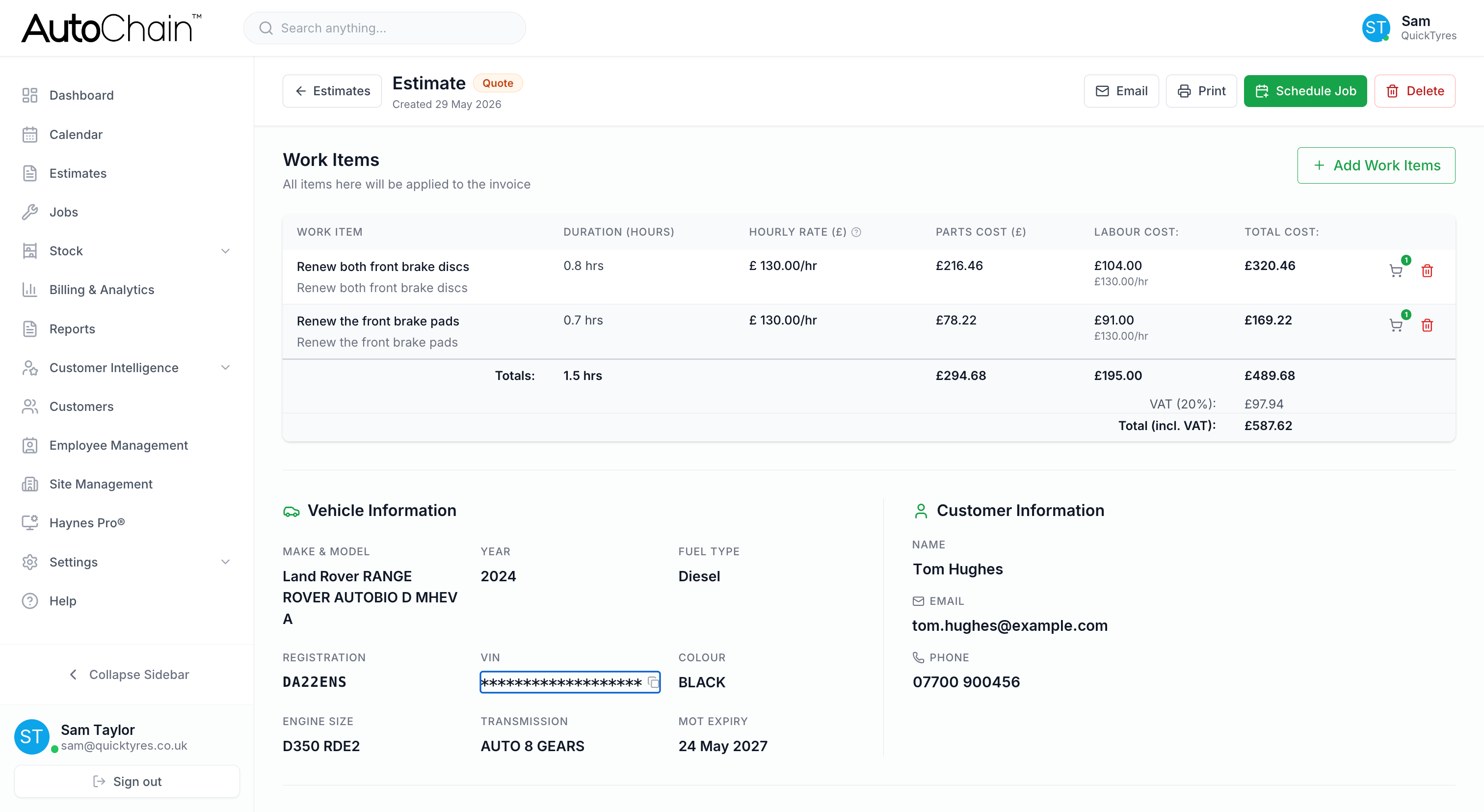 AutoChain estimate builder