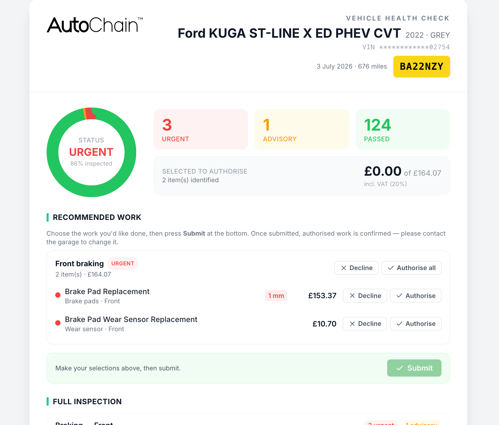 AutoChain digital vehicle health check on a mobile phone